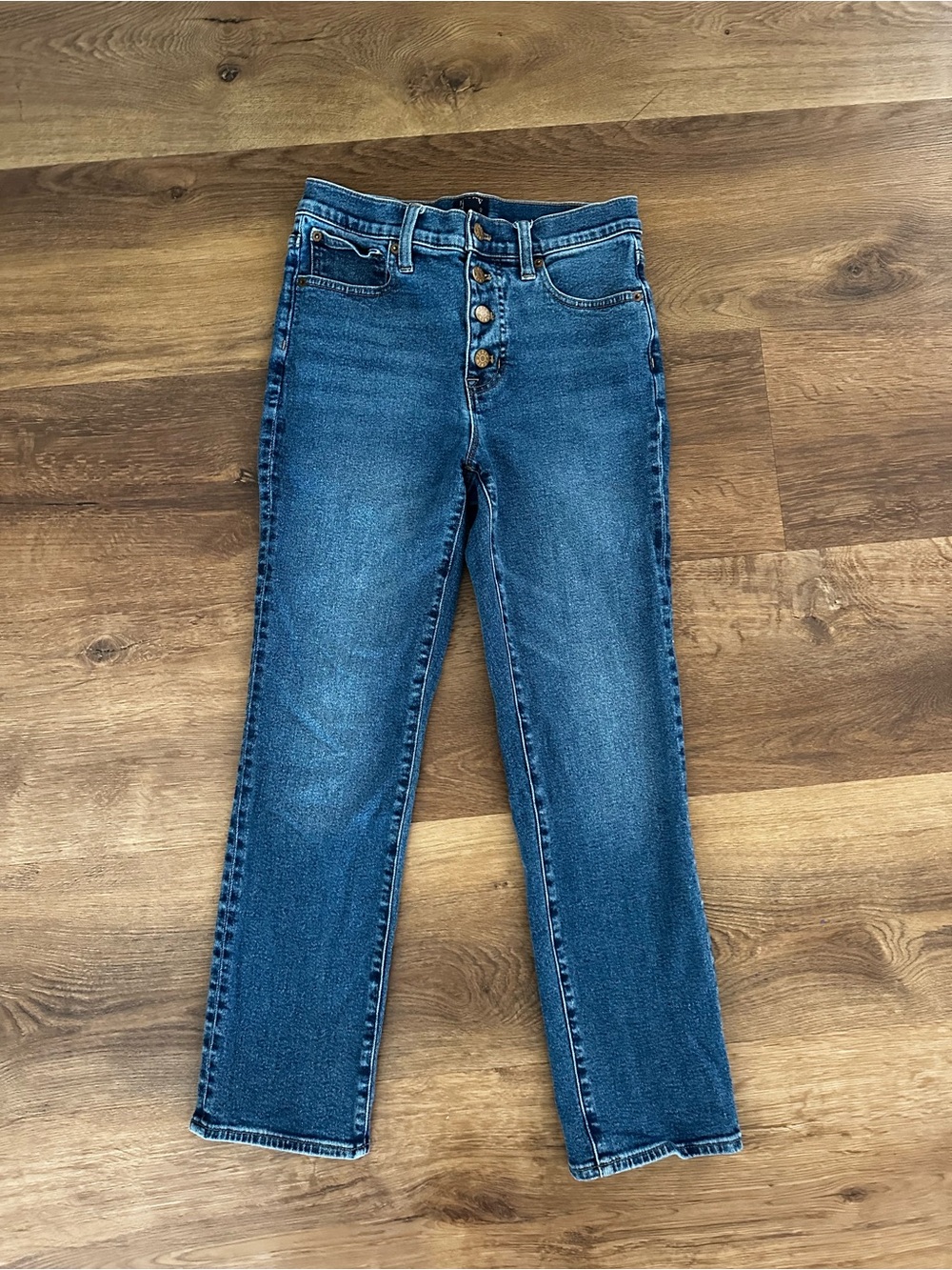 J Crew Essential Straight Button-Fly Blue Denim Jeans Size 26 - Picture 2 of 15